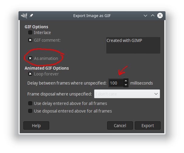Ekspor Animasi gif di GIMP