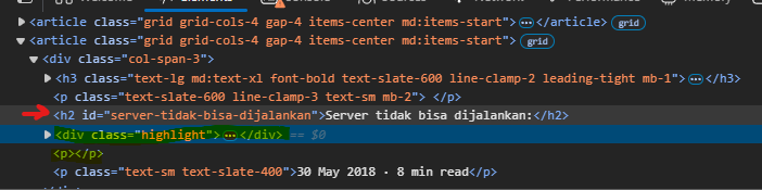 Hasil render summary di inspect element