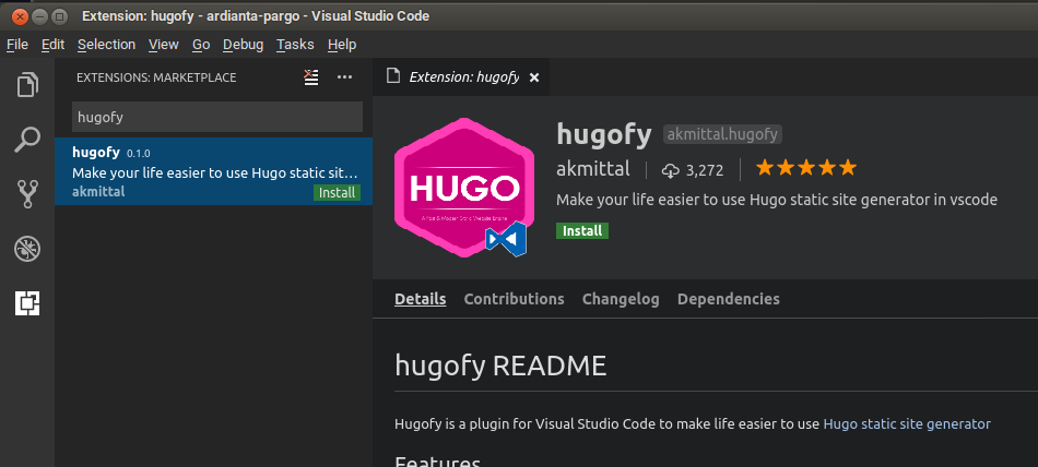 Coba-coba Ekstensi Hugofy di VS Code